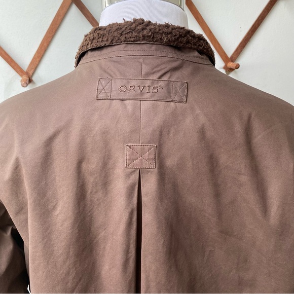 Orvis Waxed Cotton Fleece Collar Brown Bomber Large - Picture 8 of 16